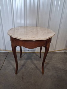 Marble-Top Carved Wood Scalloped Accent Table