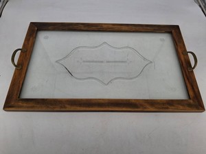 Wooden Glass Serving Tray With Brass Handles 24 X 16 in