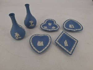 Vintage Blue Jasperware Vases & Neoclassical Dishes Mixed Lot