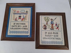 Framed Cross-Stitch Grandmother Sayings - 2-Piece Set