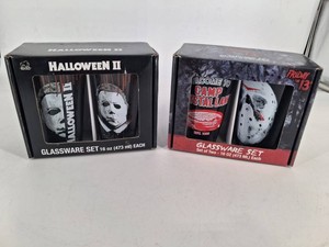 Vintage Halloween II & Friday the 13th Glassware Sets (Lot of 2)