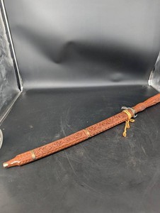 Carved Wooden Sheath Curved Knife With Ornate Handle