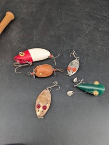 Fishing Lure Mixed Lot - Wooden, Metal & Painted Baits (Lot of 5)