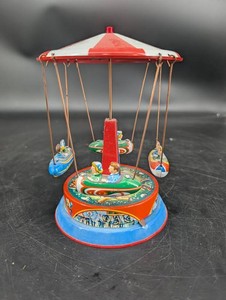 Vintage Tin Toy Carousel Wind-Up Fairground Scene