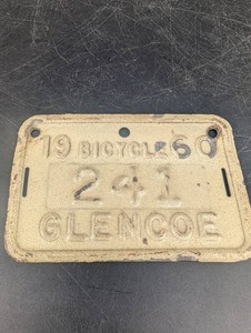 Vintage Glencoe Bicycle License Plate 1960