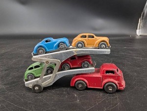 Vintage BancLay Die-Cast Car Carrier With 5 Cars (Lot of 6)