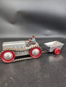 Vintage Tin Toy Tractor & Trailer