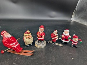 Santa Claus Christmas Figurines & Skiers (Lot of 6)