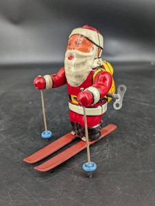 Vintage KSK Japan Wind-Up Santa Claus Skier Toy