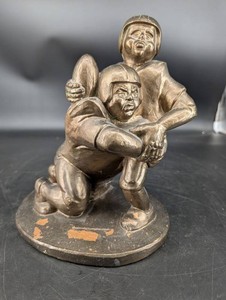 Football Players Tackling Sculpture Bronze-Tone Sports Figurine