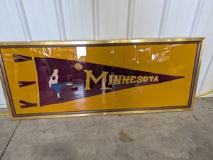 1930s Vintage Minnesota Framed Felt Pennant 59 X 27 in