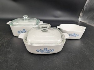 Vintage Blue Floral Casserole Dish Set With Glass Lids (Lot of 3)