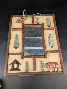 Rustic Lodge Mirror Wall Decor With Moose, Trees & Bear