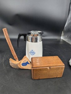 Mixed Lot Floral Pitcher, Wooden Box & Folding Basket - 3-Piece Set