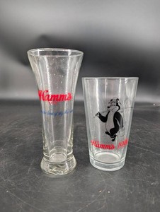 Vintage Hamms Beer Drinking Glasses - Bear & Pilsner Designs (Lot of 2)