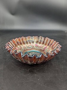 Vintage Carnival Glass Iridescent Ruffled Bowl