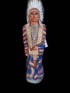 Large Native American Chief Statue With Headdress & Tomahawk