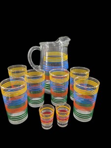 Colorful Striped Glass Drinkware Set (Lot of 9)