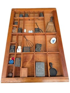 Vintage Letterpress Printer Tray & Printing Blocks Mixed Lot