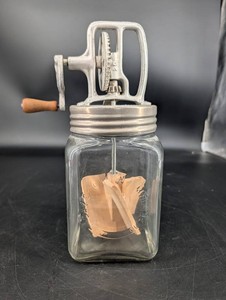 Antique Glass Jar Hand-Crank Butter Churn