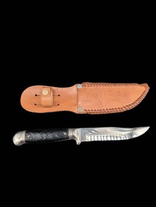 Imperial USA Hunting Knife With Tooled Leather Sheath
