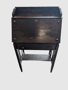 Drop-Front Wood Writing Desk With Gallery and Drawer