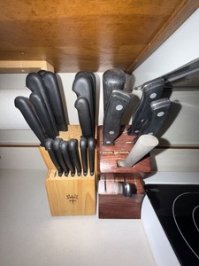 Assorted Kitchen Knife Block Sets Black Handle Cutlery With Wood Blocks