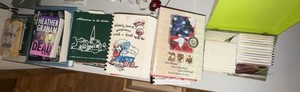 Recipe Card File Box with Church Cookbooks and Patriotic Binder