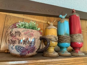 Decorative Ceramic Bird Canisters & Teacup Planter Display Set