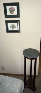 Decorative Pedestal Plant Stand & Peggy Abrams Framed Floral Prints