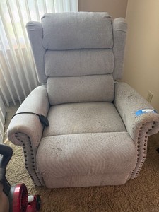 Power Lift Recliner Chair Light Gray Upholstered Nailhead Arms See Photos