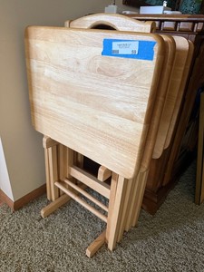 5-Piece Wood Folding TV Tray Table Set with Storage Stand Natural