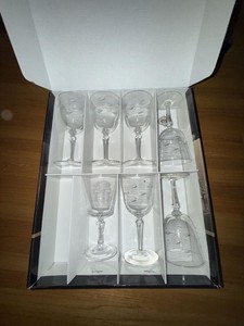 Box Lot of Etched Stemware Wine Goblets in Presentation Box