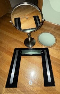 Weight Watchers Glass Bathroom Scale & Vanity Mirror Bath Accessory Lot