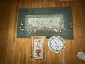Lot of Assorted Wall Decor Framed Floral Print Clock Metal Leaf Art