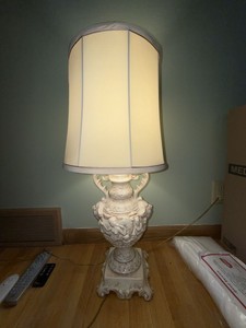 Vintage Ornate Urn Form Table Lamp With Fabric Shade Cream White
