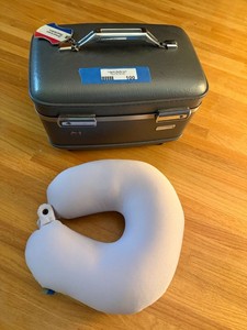American Tourister Train Case Vanity Case w Neck Pillow & Contents