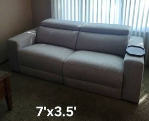 Contemporary Gray Upholstered Loveseat Sofa w Adjustable Headrests