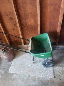 Scotts Standard Broadcast Spreader & Vintage Metal Fuel Can