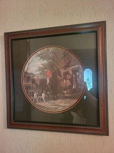 Framed Fox Hunting Equestrian Print Oval Matted Wall Art Decor