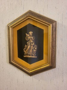 Vintage Hexagon Framed Brass Tone Lady Relief Wall Plaque Decor
