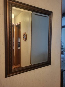 Traditional Framed Wall Mirror Carved Wood Tone Beveled Glass