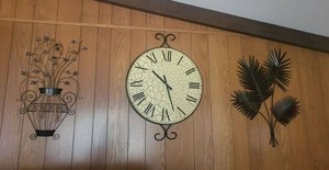 Metal Wall Decor Set Clock Palm Fronds Floral Urn Hanging Art