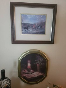 Framed Decorative Wall Art Prints Hunting Scene & Candle Still Life