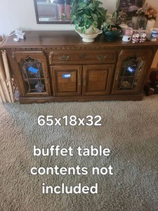 Vintage Oak Buffet Server Sideboard Cabinet w Glass Doors