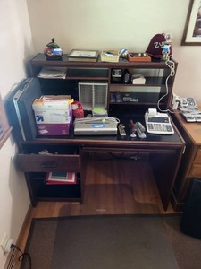 Vintage Black & Brown Roll Front Computer Writing Desk 48x31x30