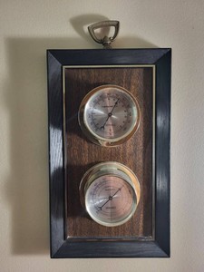 Vintage Springfield Wall Thermometer Hygrometer Wood Framed USA