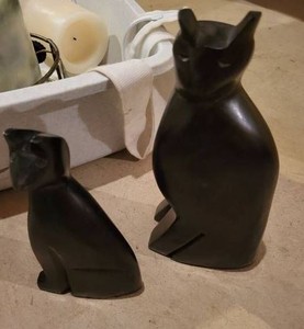 Carved Wood Cat Figurines with Assorted Candle Home Decor