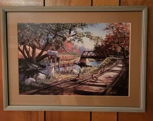 Ken Zylla Painted Bridge & Pheasants Framed Art Print