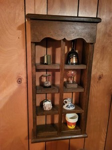 Vintage Wooden Shadow Box Wall Shelf with Assorted Miniatures